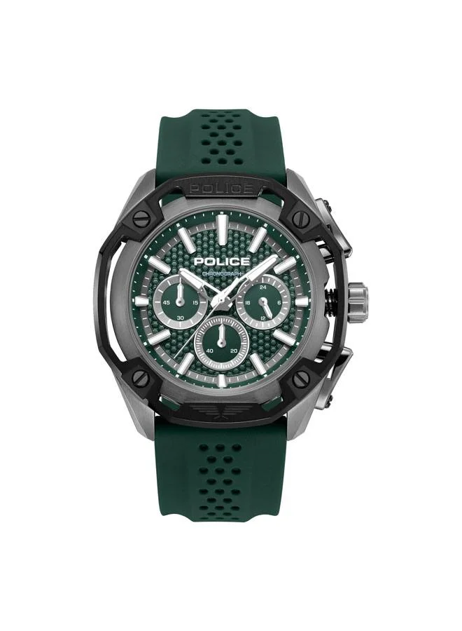 بوليس Centurian Green Dial Silicone Strap Chronograph Watch for Men, 46mm